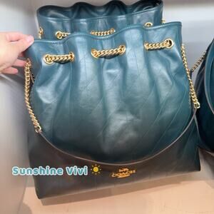 NWT Coach Evelyn Large Shoulder Bag With Quilting CCZ81 Leather IM/DARK TEAL